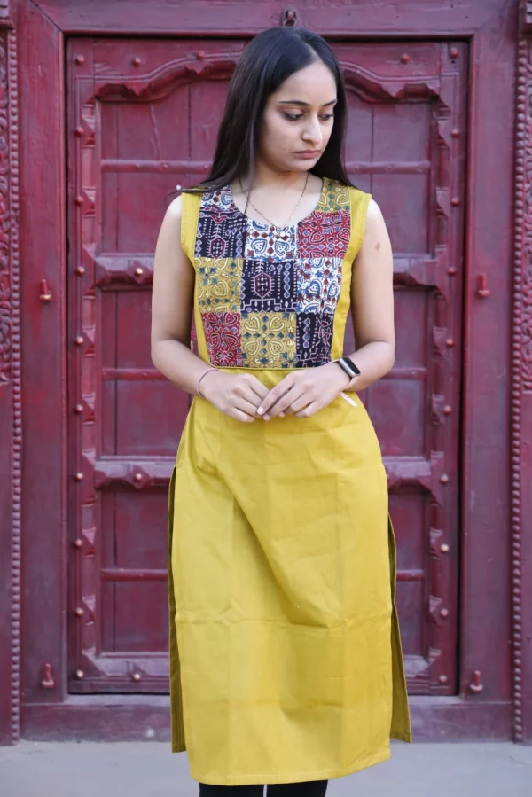 Ajrakh Print Kurti, linen cotton kurta